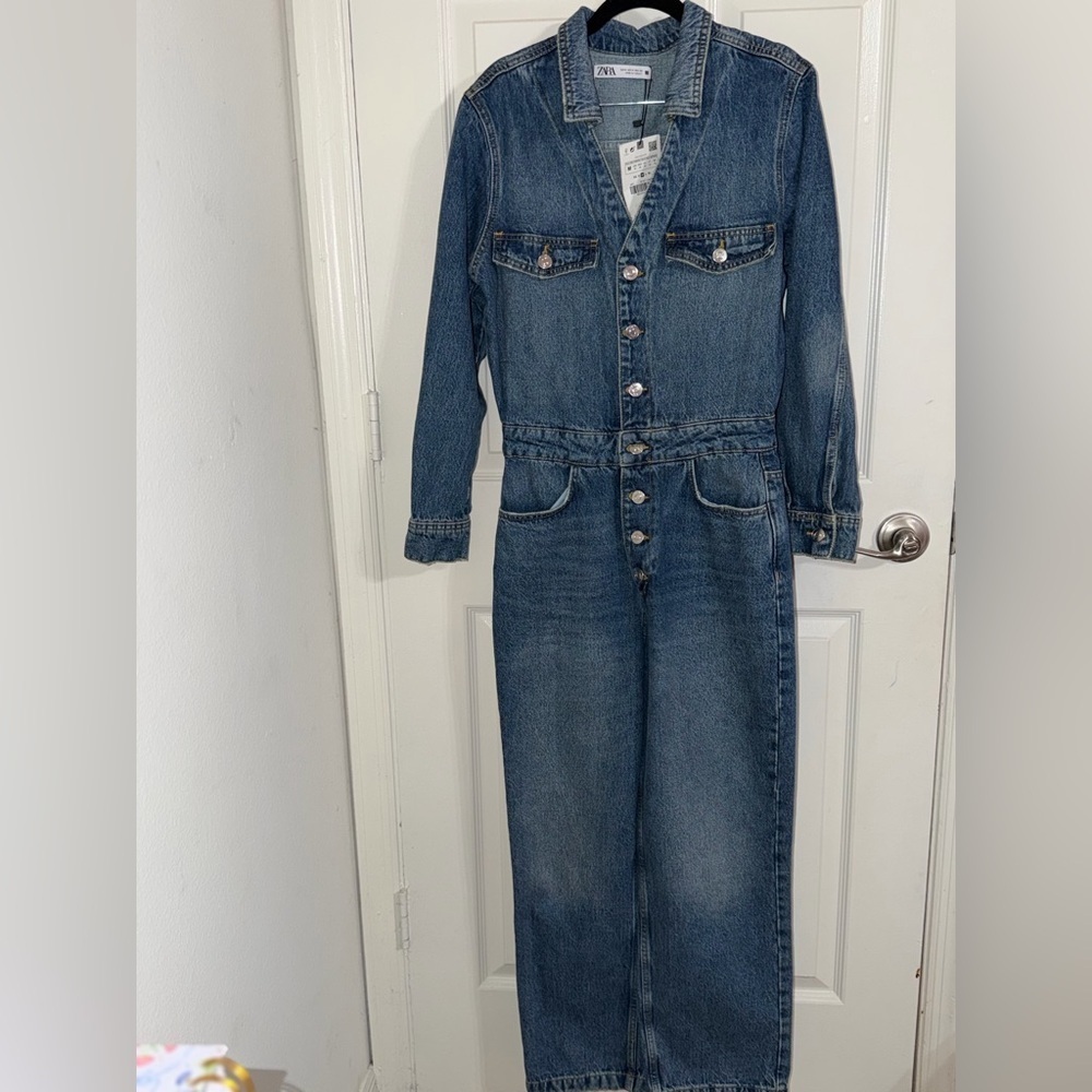 Zara Dark Blue Denim Women's Overalls Jumpsuit Women Size M NWT